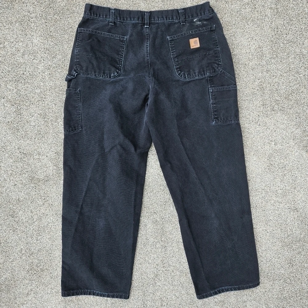 Vintage Carhartt Cargo Pants Black Dungaree Fit Distressed B11 BLK Mens 38x32